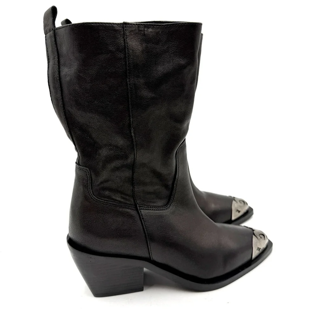 Free People Faster Horses Filigree Western Boots Black Leather Metal Toe 36 / 6